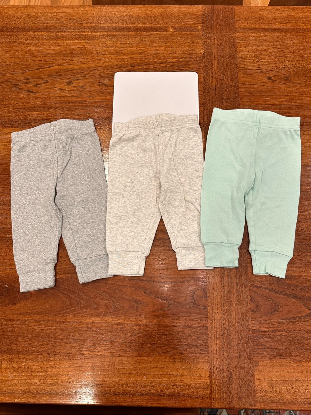 EUC Carter’s 100% Cotton Baby Pants, Set of 3, 6-9 Months, Gray/Mint
